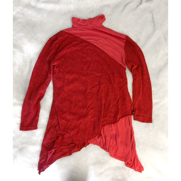 NEW Boho Red and Pink Layered Turtleneck Sweater - Picture 5 of 6